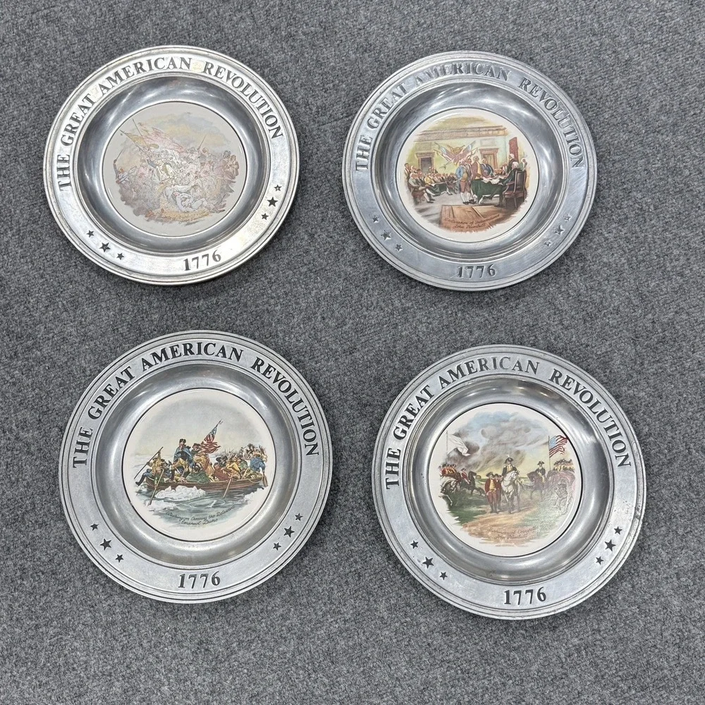 The Great American Revolution 1776 Pewter Collectors Plates Set of 4 Americana